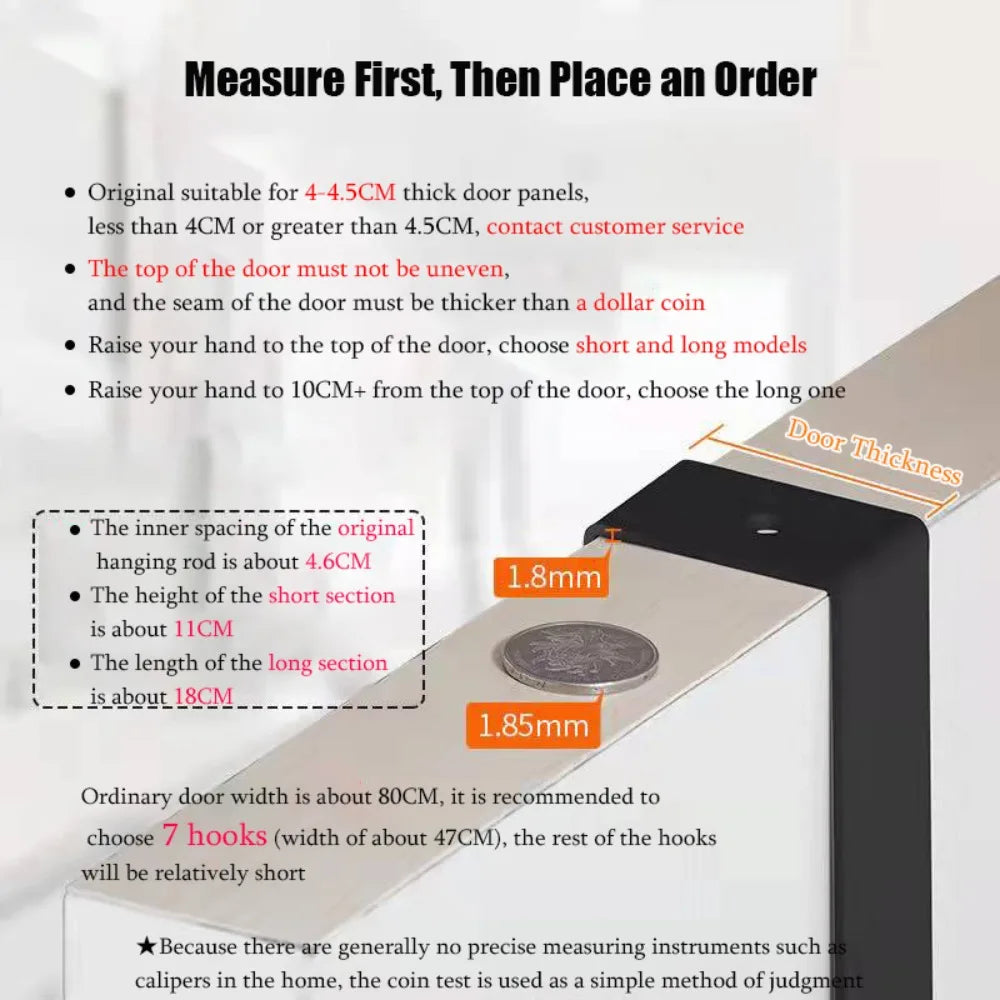 Over-the-Door Hook Rack, 6 Hooks for Coats, Hats and Towels