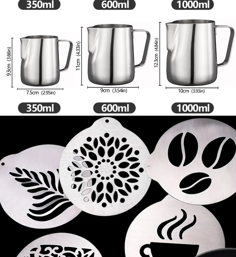 Stainless Steel Milk Frothing Jug, 100ml to 600ml