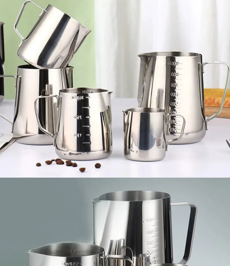 Stainless Steel Milk Frothing Jug, 100ml to 600ml