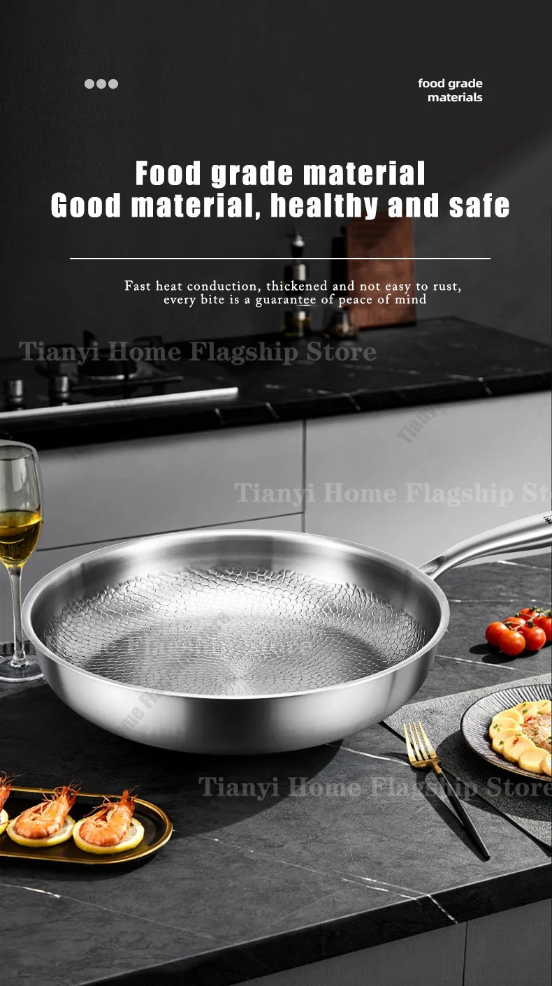Titanium-Coated Stainless Steel Frying Pan, 22 to 30cm, Gas and Induction