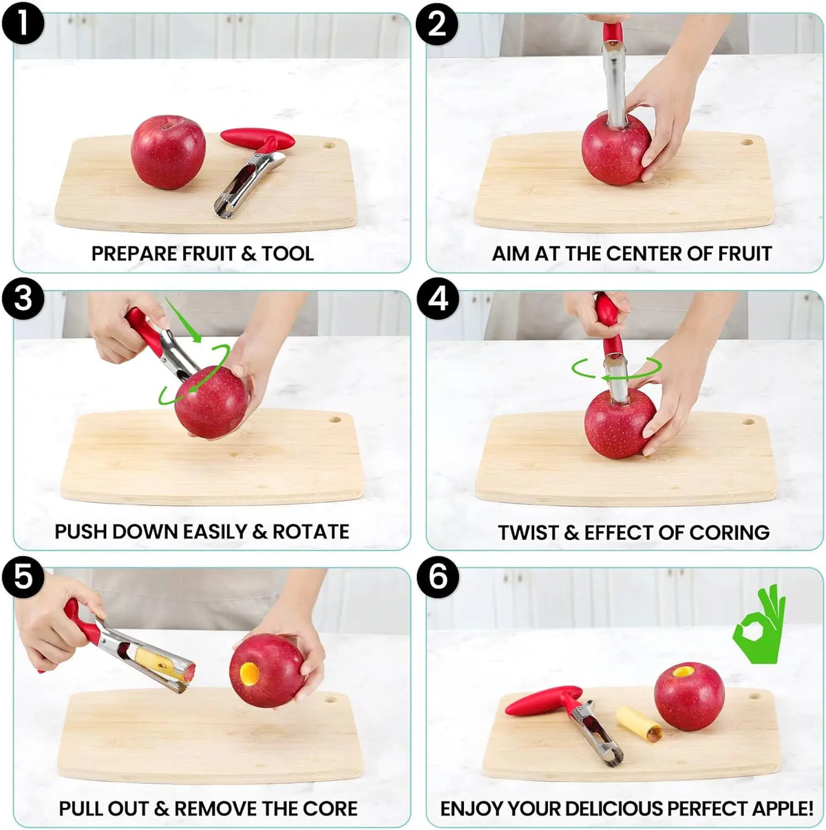 1PC Premium Stainless Steel Kitchen  Apple Corer Tool Ultra Sharp Easy to Use & Clean Durable Fruit Corer Remover