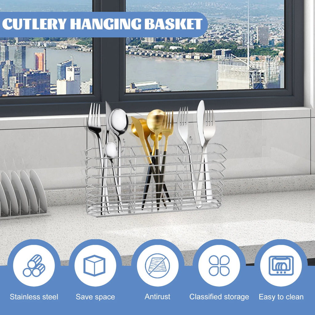 Stainless Steel Utensil Storage Rack, Hanging Cutlery and Chopstick Holder, 2, 3 or 4 Grid