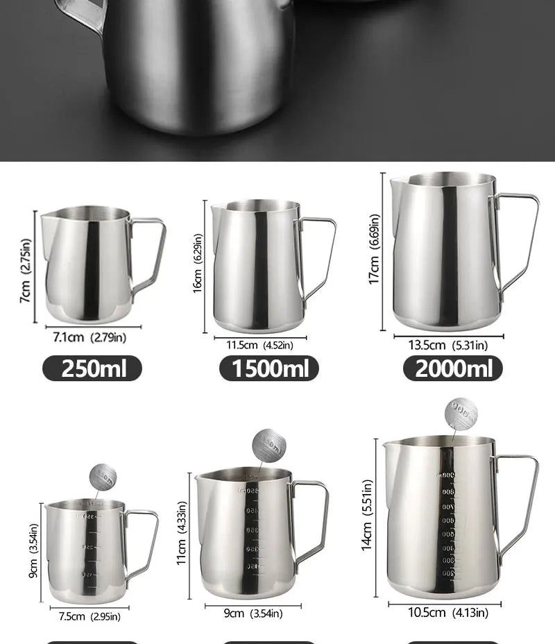 Stainless Steel Milk Frothing Jug, 100ml to 600ml
