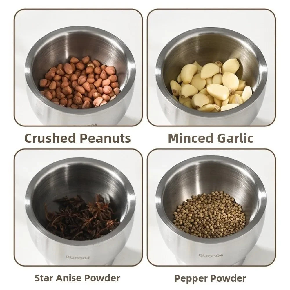 304 Stainless Steel Garlic Masher and Spice Mortar with Pestle