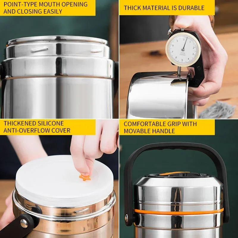 Stainless Steel Insulated Lunch Box, 3 Tier Bento Food Carrier, 1.5 L, 2 L or 2.5 L
