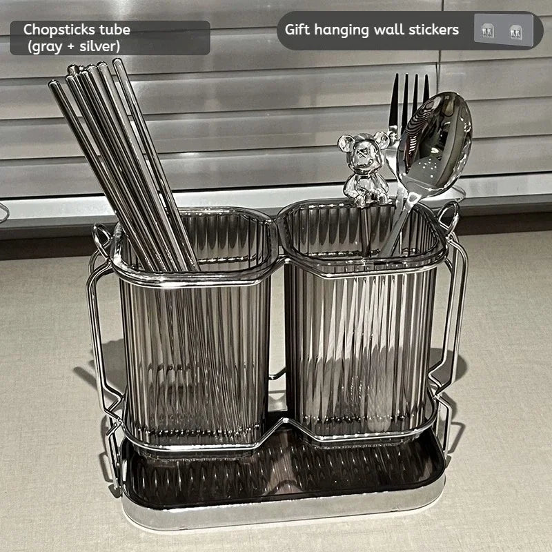 Wall-Mounted Kitchen Utensil Drying Rack and Cutlery Holder with Removable Water Tray, 3 Styles