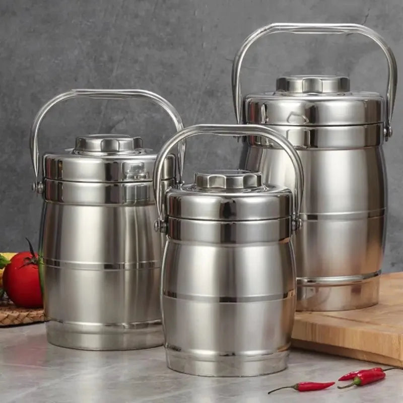 Stainless Steel Insulated Food Jar with Foldable Handle, Leakproof Lunch Box, 1.6, 2.2 or 3 L