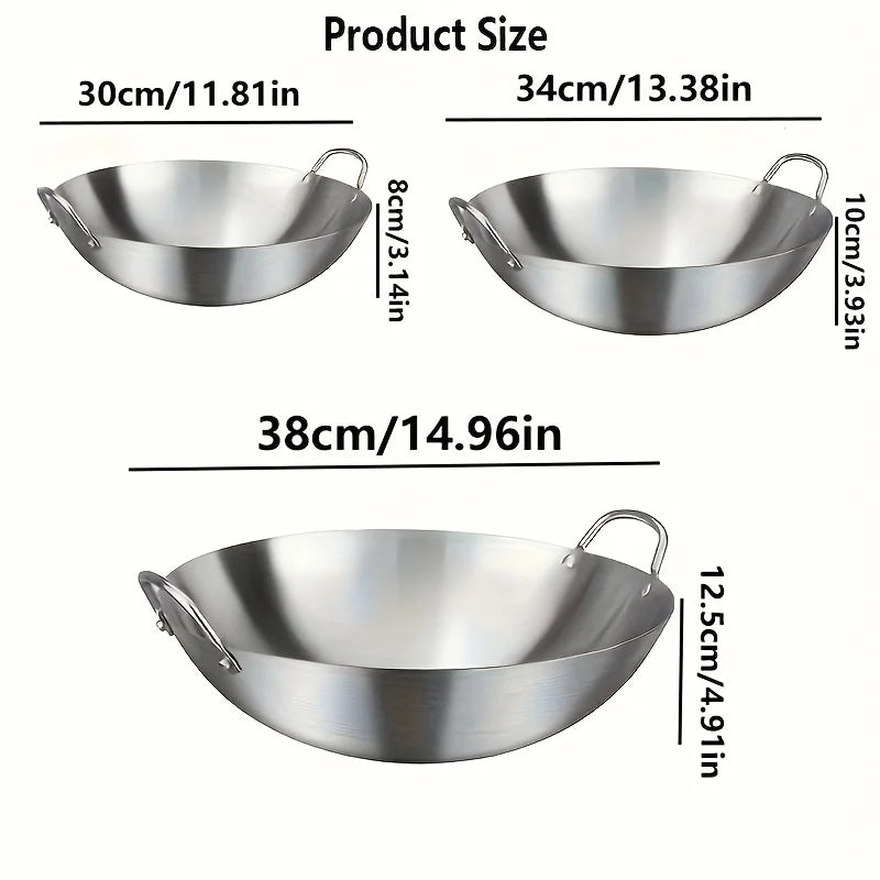 1pc Large Stainless Steel Wok, Uncoated Thick High-Quality Durable Chef'S Pan with Dual Handles, Easy to Clean for Commercial