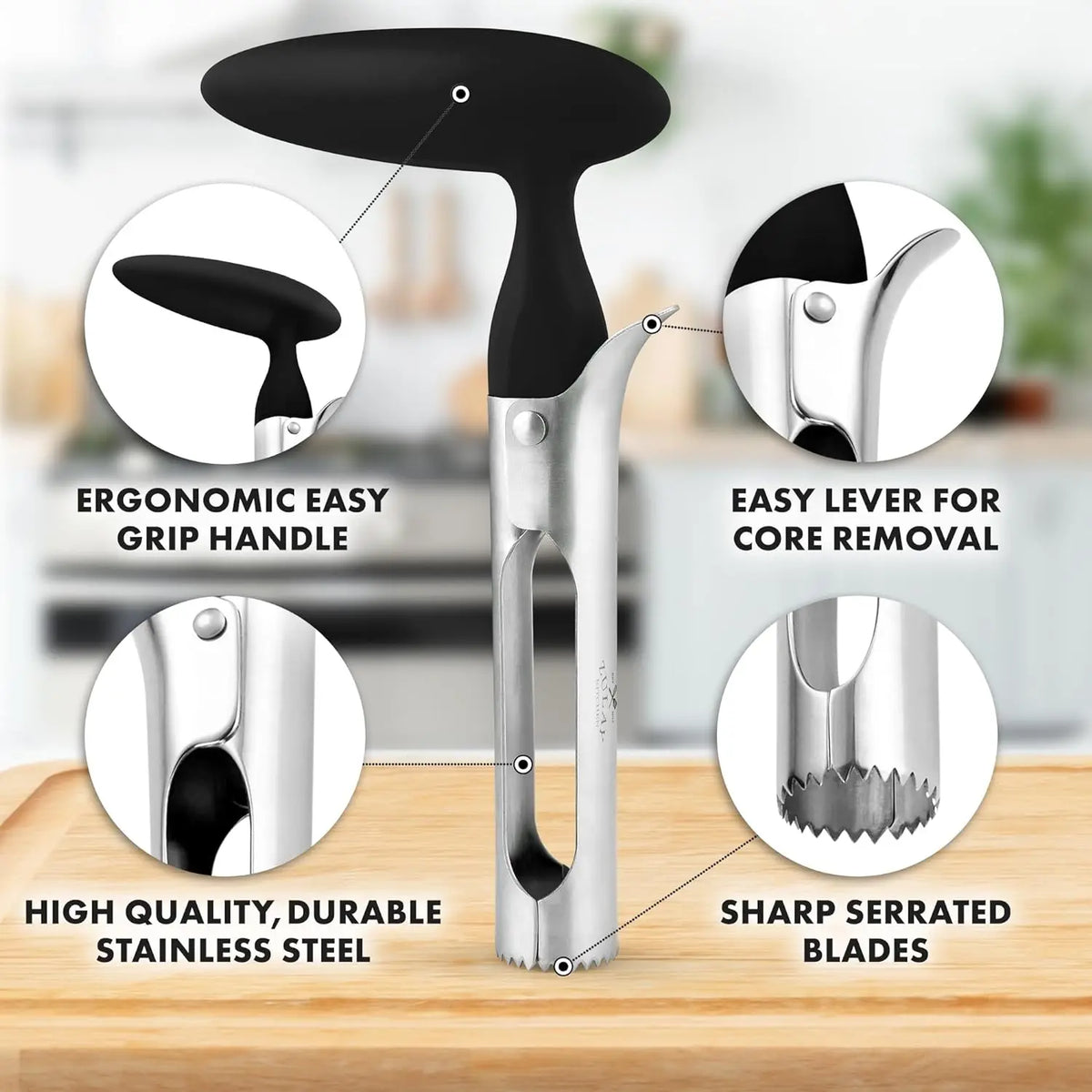 1PC Premium Stainless Steel Kitchen  Apple Corer Tool Ultra Sharp Easy to Use & Clean Durable Fruit Corer Remover