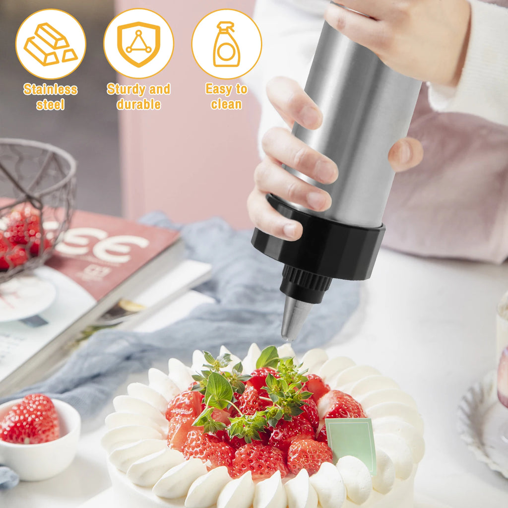 Stainless Steel Churro Maker and Cookie Press Gun Kit with 8 Nozzles