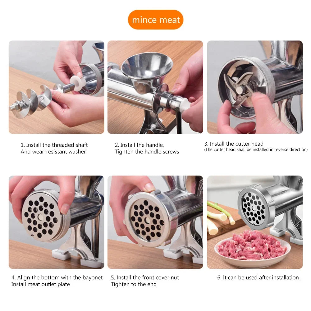 Manual Meat Grinder, Hand Crank Mincer and Sausage Stuffer with Table Clamp