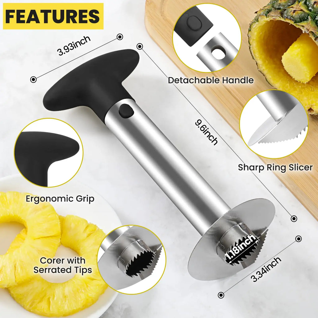 Pineapple Corer and Slicer Tool - Sharp Pineapple Cutter with Serrated Tips Easy to Use and Clean - Stainless Steel Core Remover