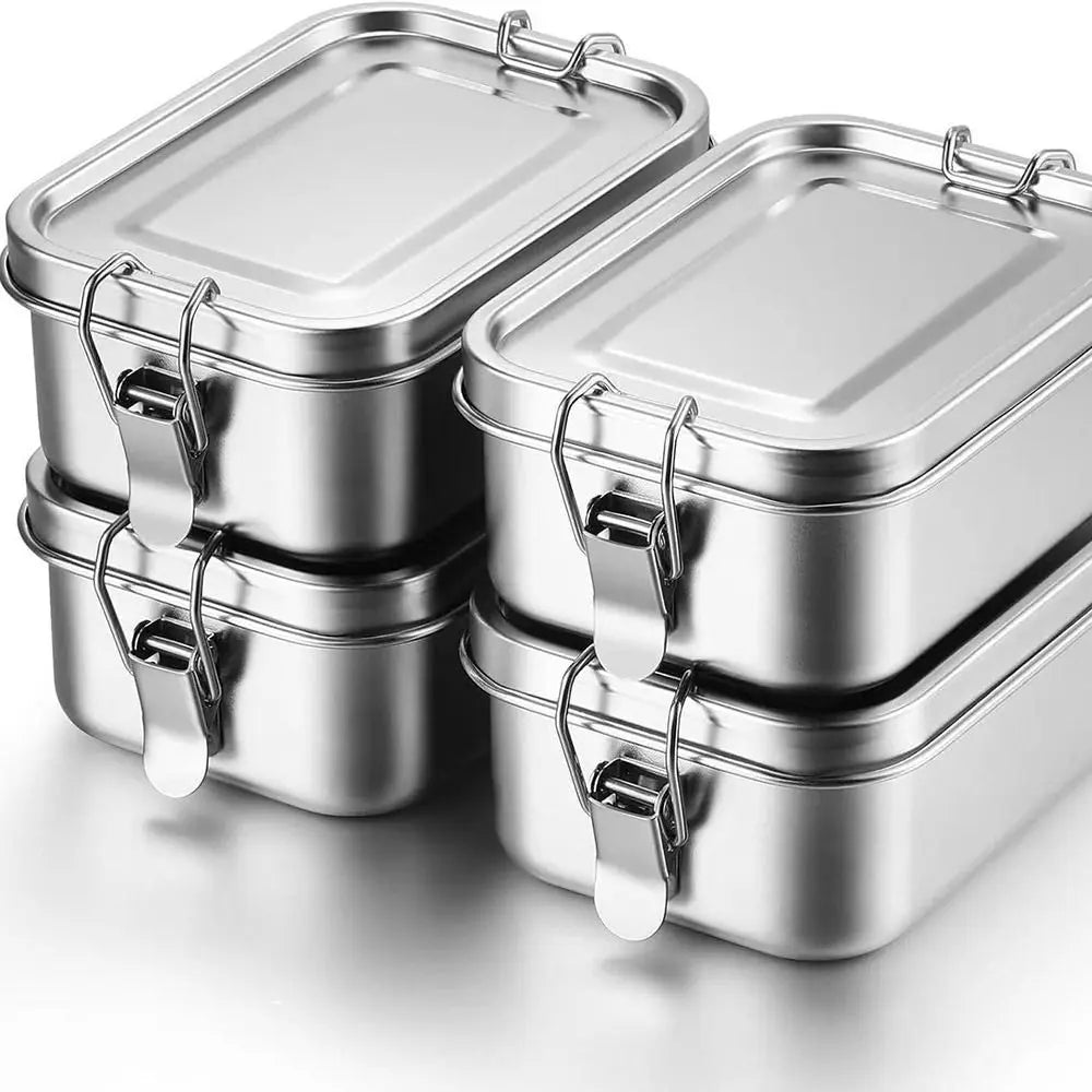Stainless Steel Square Bento Box with Lid, Leak-Proof Lunch Container, 550 to 2400 ml