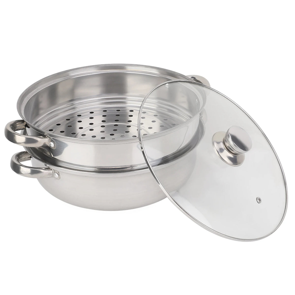 Stainless Steel Cookware 27cm/11in 2-Layer Steamer Pot Cooker Double Boiler Soup Steaming Pot Kitchenware Kitchen Supplies