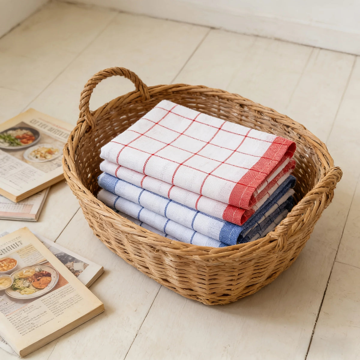 Checkered Cotton Kitchen Towels, 40x60cm, Packs of 4 to 10