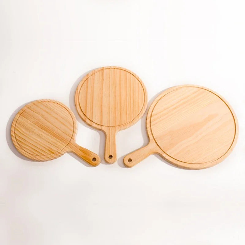 6 to 13inch Wooden Round Pizza board with Hand Pizza Baking Tray Stone Cutting Board Platter Pizza Stone Cake Bakeware