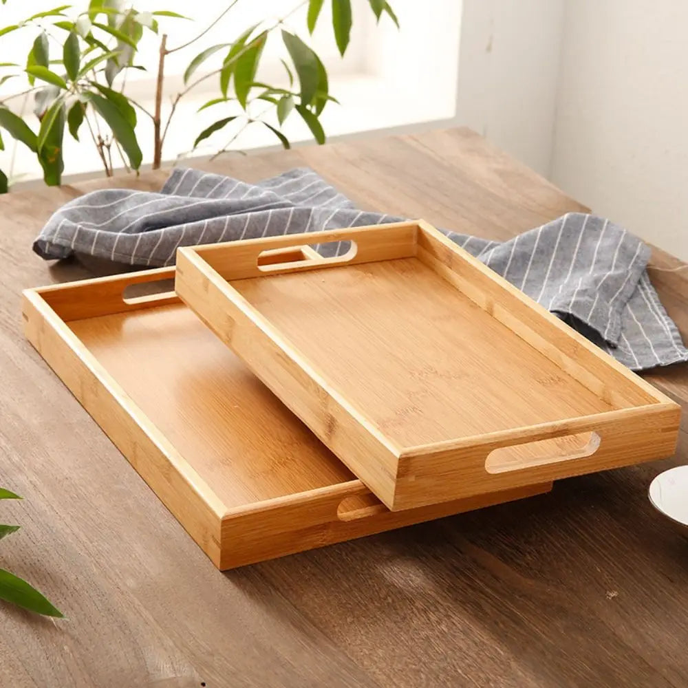 Wooden Rectangular Storage Tray, Serving Plate for Cups, Fruit and Snacks, 6 Sizes