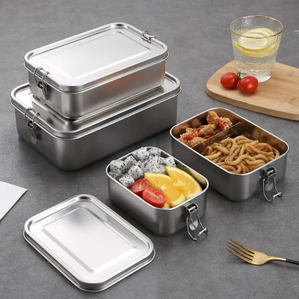 Stainless Steel Square Bento Box with Lid, Leak-Proof Lunch Container, 550 to 2400 ml