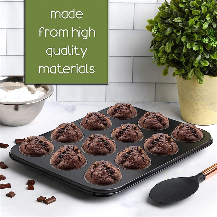 Nonstick 12 Cup Carbon Steel Muffin Tray, Cupcake Baking Pan