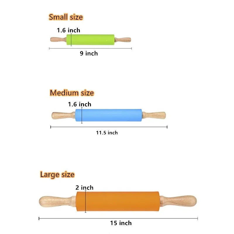 Silicone Rolling Pin with Wooden Handle, Non-Stick, 1 or 4 Pack