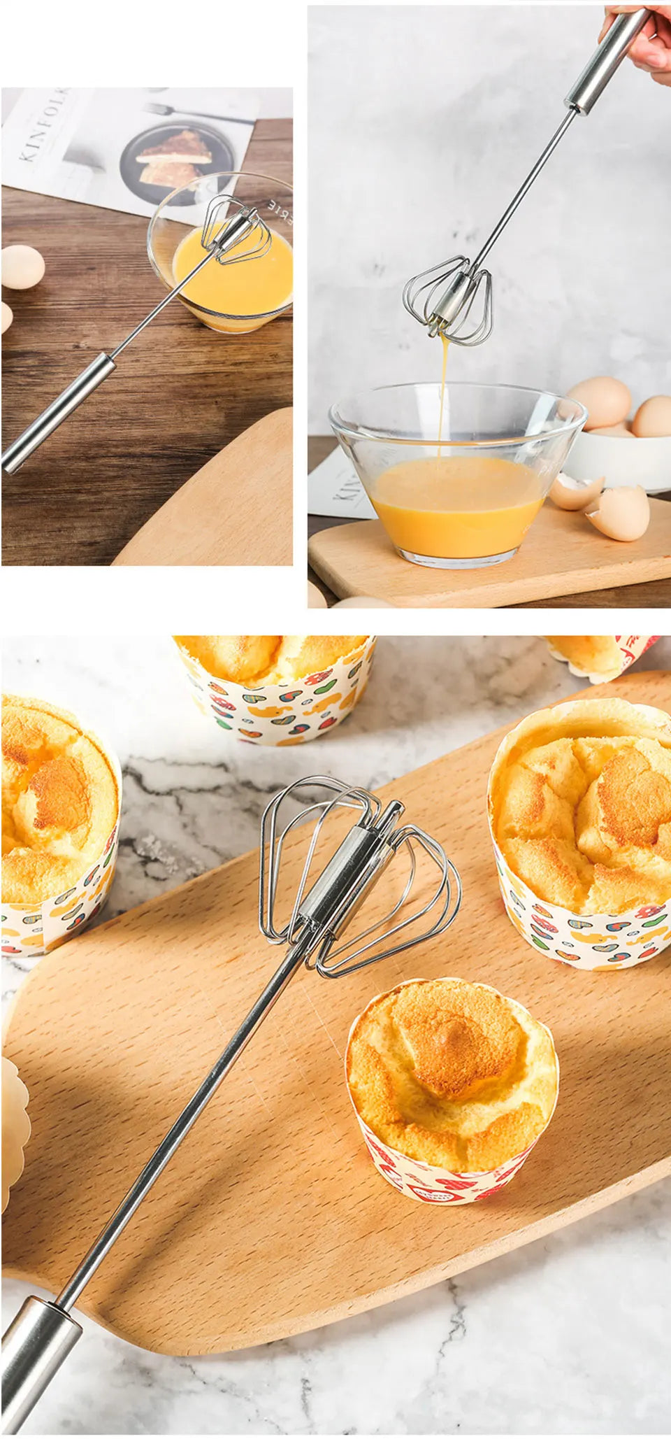 Semi-Automatic Stainless Steel Hand Whisk, Push Action