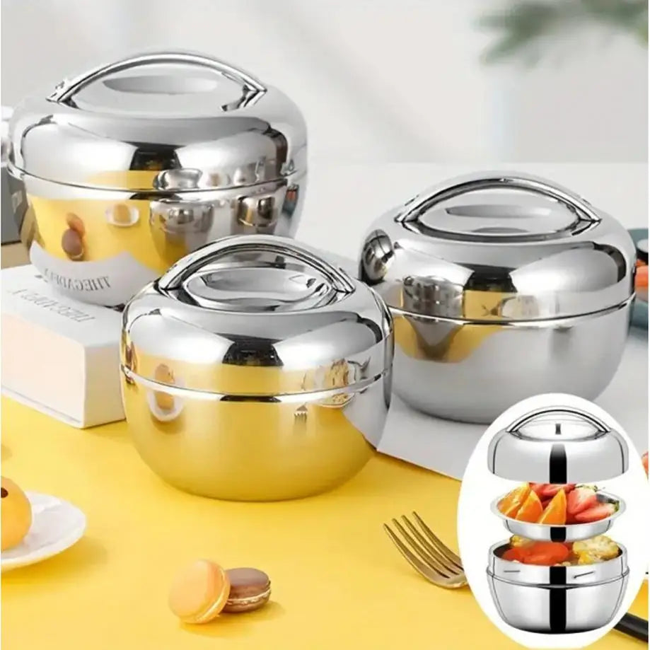 Insulated Stainless Steel Apple Lunch Box with Partition and Lid, 0.8, 1 or 1.3 L