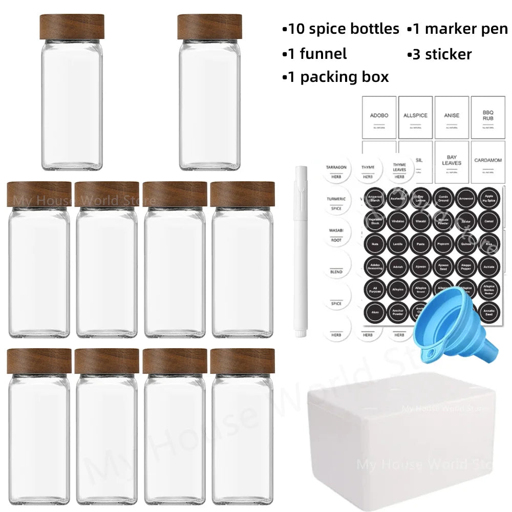 Glass Spice Jars with Bamboo Lids, 4oz, 10 to 13 Piece Set