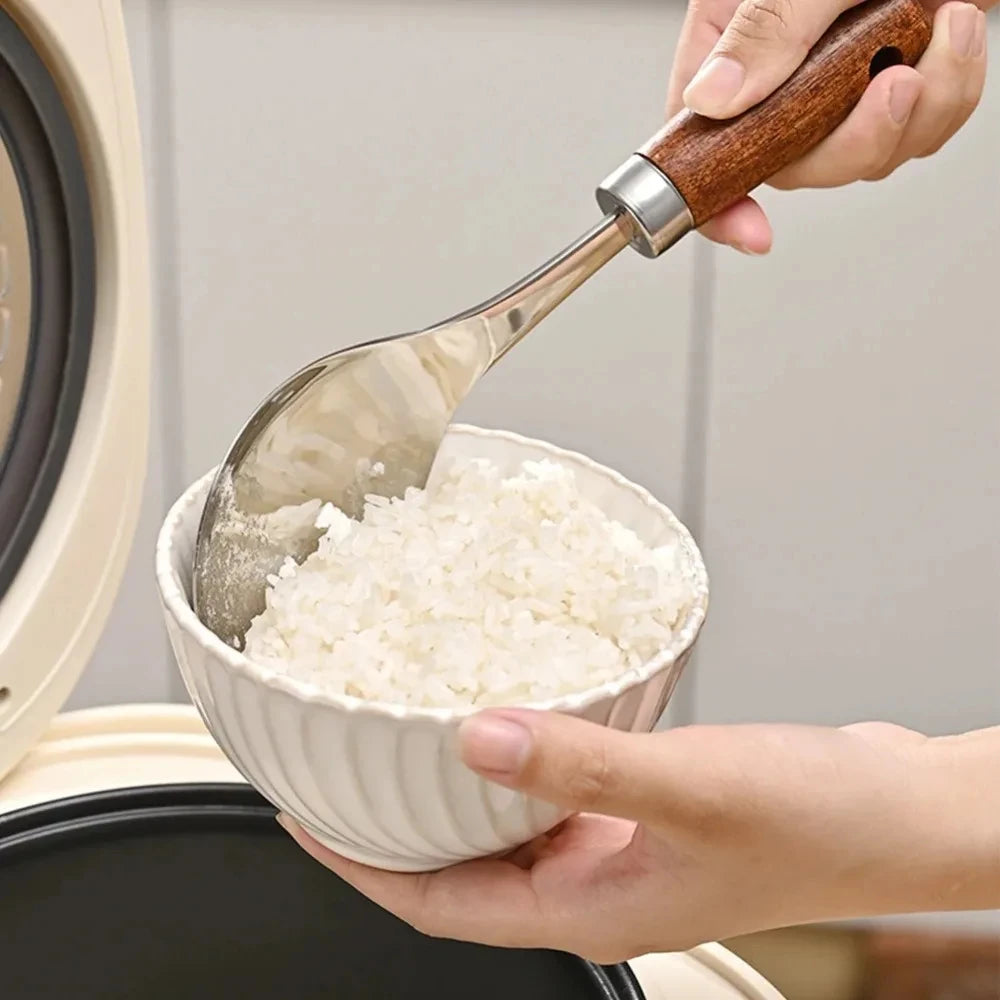 22cm Stainless Steel Rice Spoon Heat-Resistant Rice Shovel Spoon With Wooden Handle Non-Stick Spatula Rice Cooker Kitchen Tools