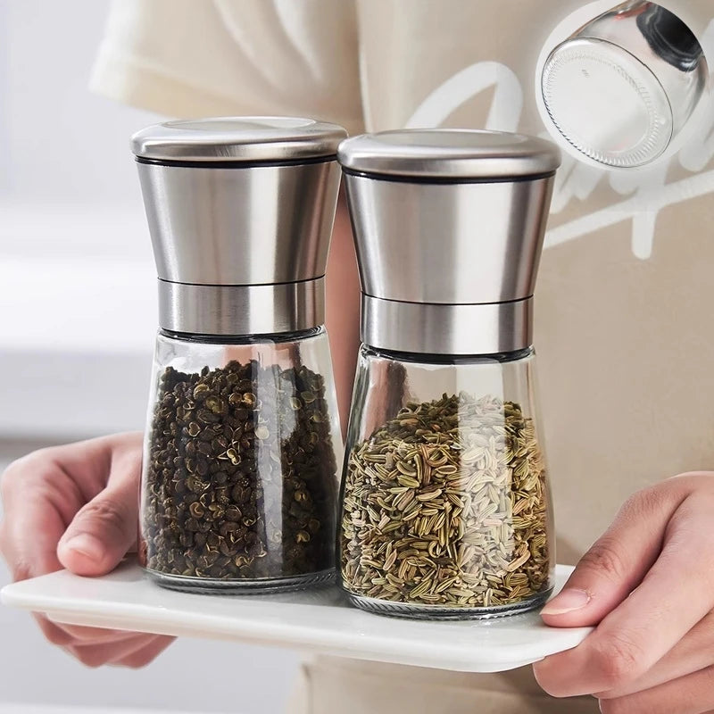 Manual Salt and Pepper Grinder with Glass Body, 180 or 200ml