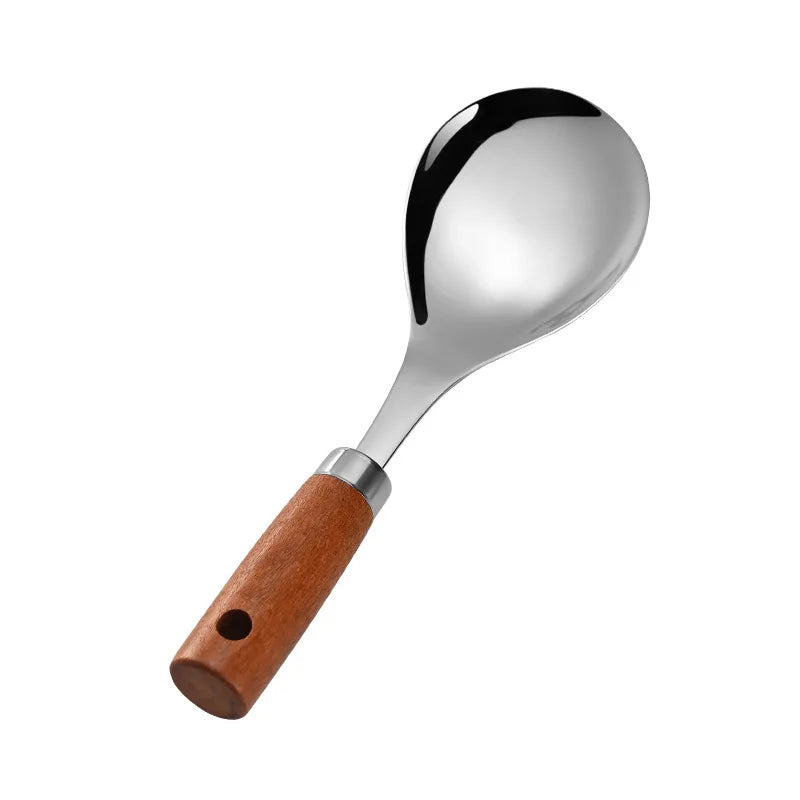 22cm Stainless Steel Rice Spoon Heat-Resistant Rice Shovel Spoon With Wooden Handle Non-Stick Spatula Rice Cooker Kitchen Tools