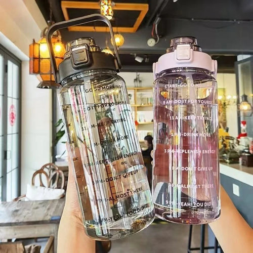 2 L Plastic Water Bottle with Straw and Time Markers, Sports Bottle, 5 Colours