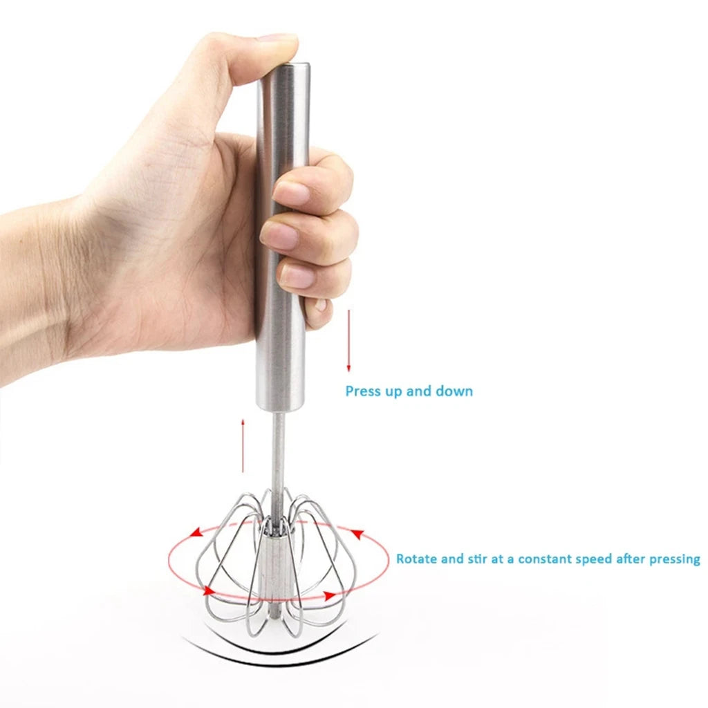 Semi-Automatic Stainless Steel Hand Whisk, Push Action