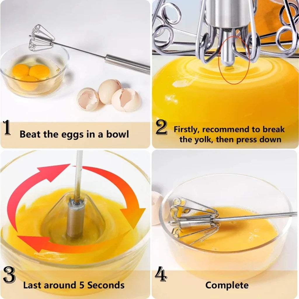 Semi-Automatic Stainless Steel Hand Whisk, Push Action