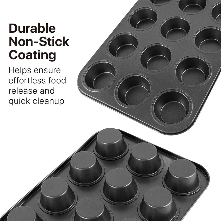 Nonstick 12 Cup Carbon Steel Muffin Tray, Cupcake Baking Pan