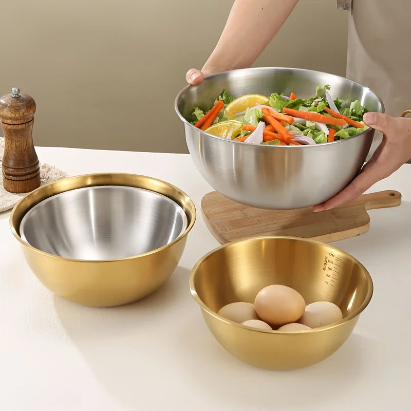 Stainless Steel Mixing Bowl Set of 3, Silver or Gold
