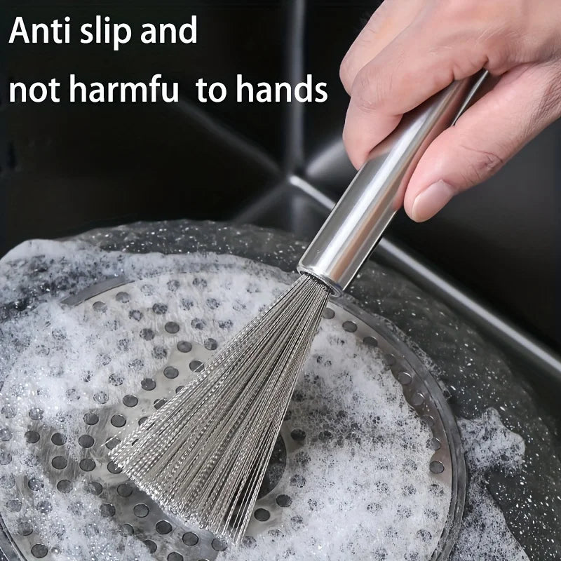 Stainless Steel Pan Brush with A Long Handle Dishwashing Brush Pot Cleaner Strong Decontamination Hangable Kitchen Clean Tools