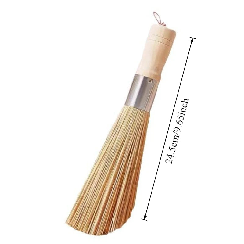 1Pc Bamboo Dish Brush Oil-Resistant, Stain-Removing Pot Scrubber Handcrafted Wooden Handle Kitchen Cleaning
