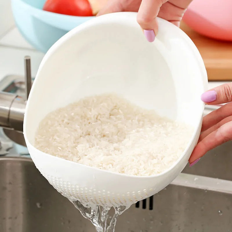 Plastic Rice Sieve Colander with Handles, Kitchen Drain Basket, 4 Colours
