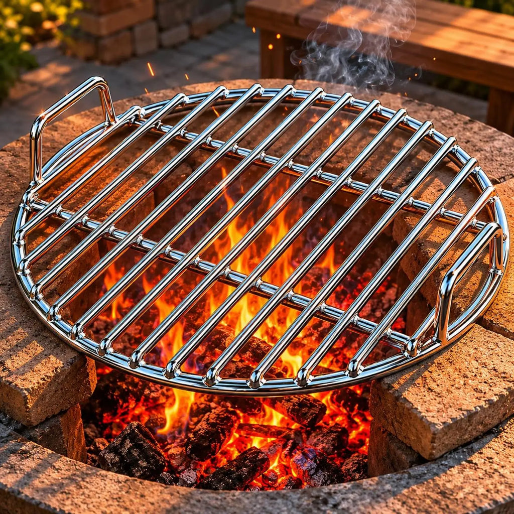 Barbecue Grill Rack Stainless Steel Circular Grate with Handles Grill Tool for Roasted Meat Outdoor BBQ