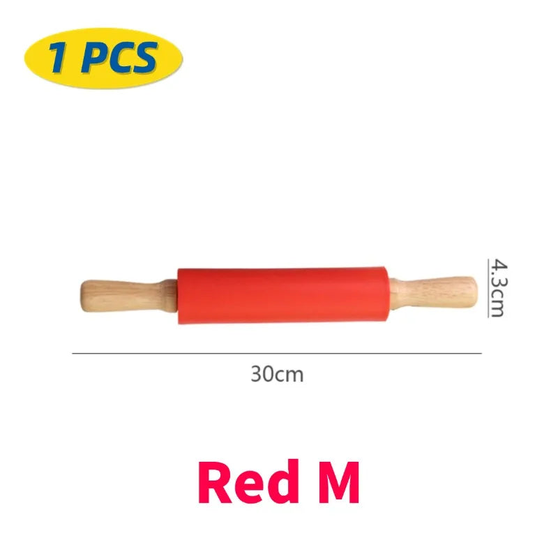 Silicone Rolling Pin with Wooden Handle, Non-Stick, 1 or 4 Pack