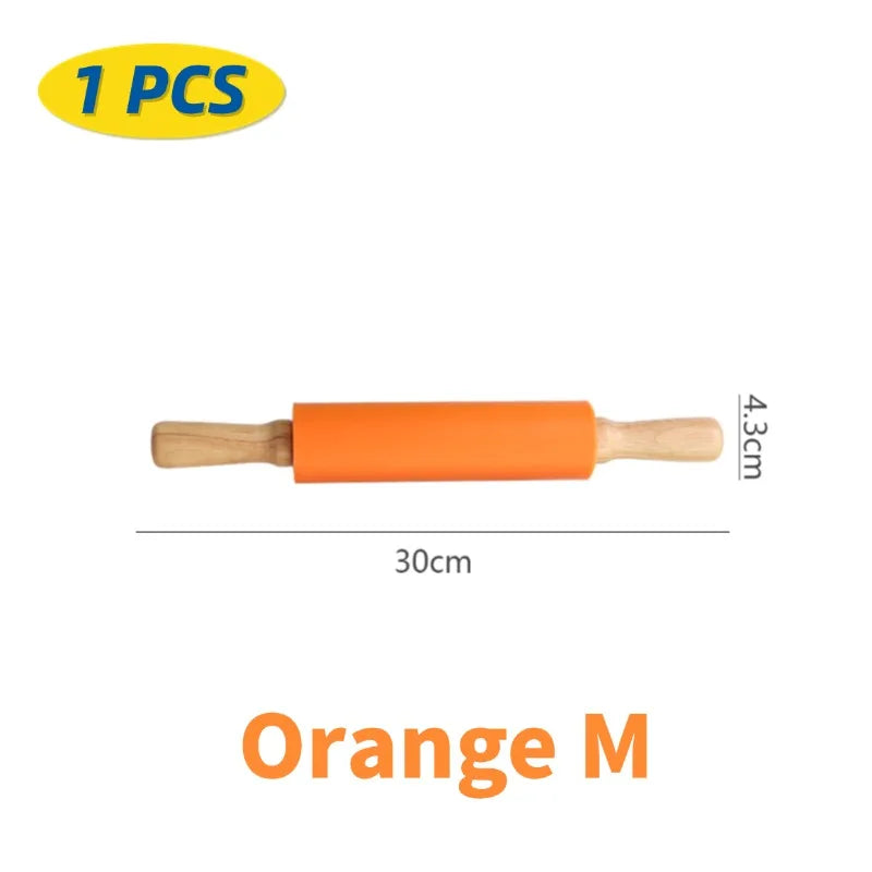 Silicone Rolling Pin with Wooden Handle, Non-Stick, 1 or 4 Pack