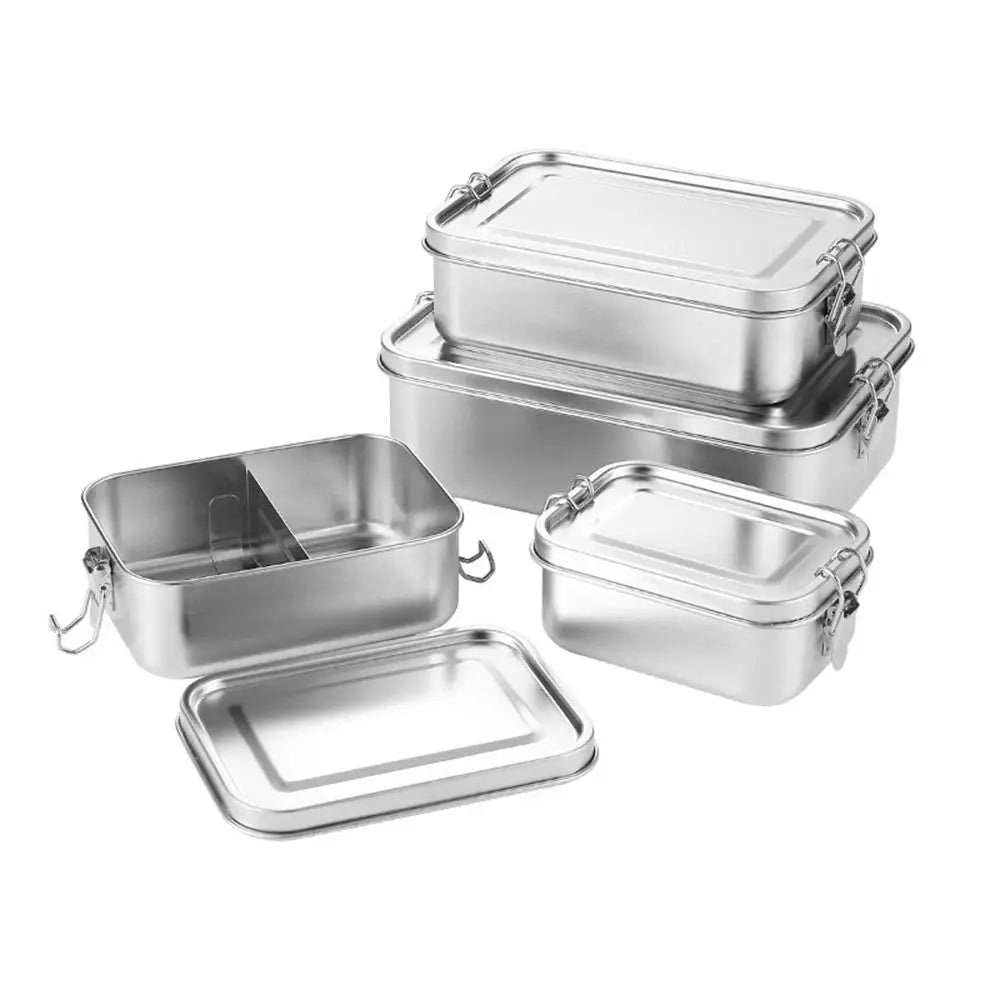 Stainless Steel Square Bento Box with Lid, Leak-Proof Lunch Container, 550 to 2400 ml