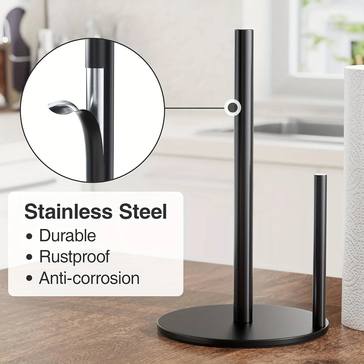 Stainless Steel Paper Towel Holder with Weighted Base, Heavy-Duty Kitchen Roll Dispenser, Countertop Organizer Space-Saving for