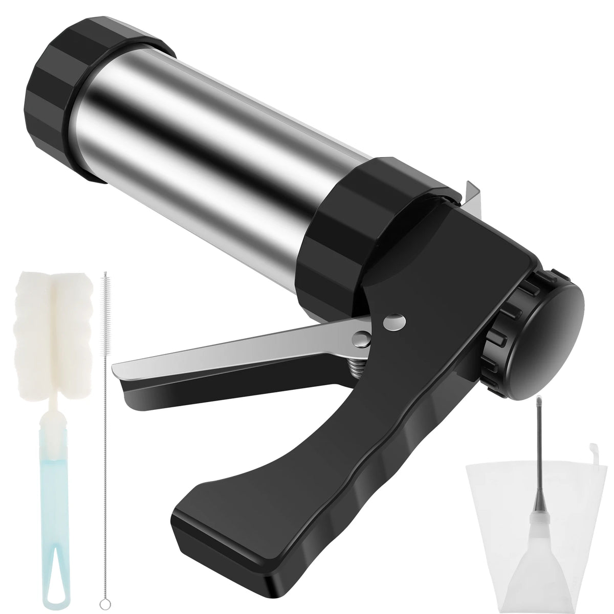 Stainless Steel Churro Maker and Cookie Press Gun Kit with 8 Nozzles