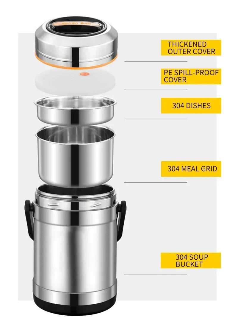 Stainless Steel Insulated Lunch Box, 3 Tier Bento Food Carrier, 1.5 L, 2 L or 2.5 L