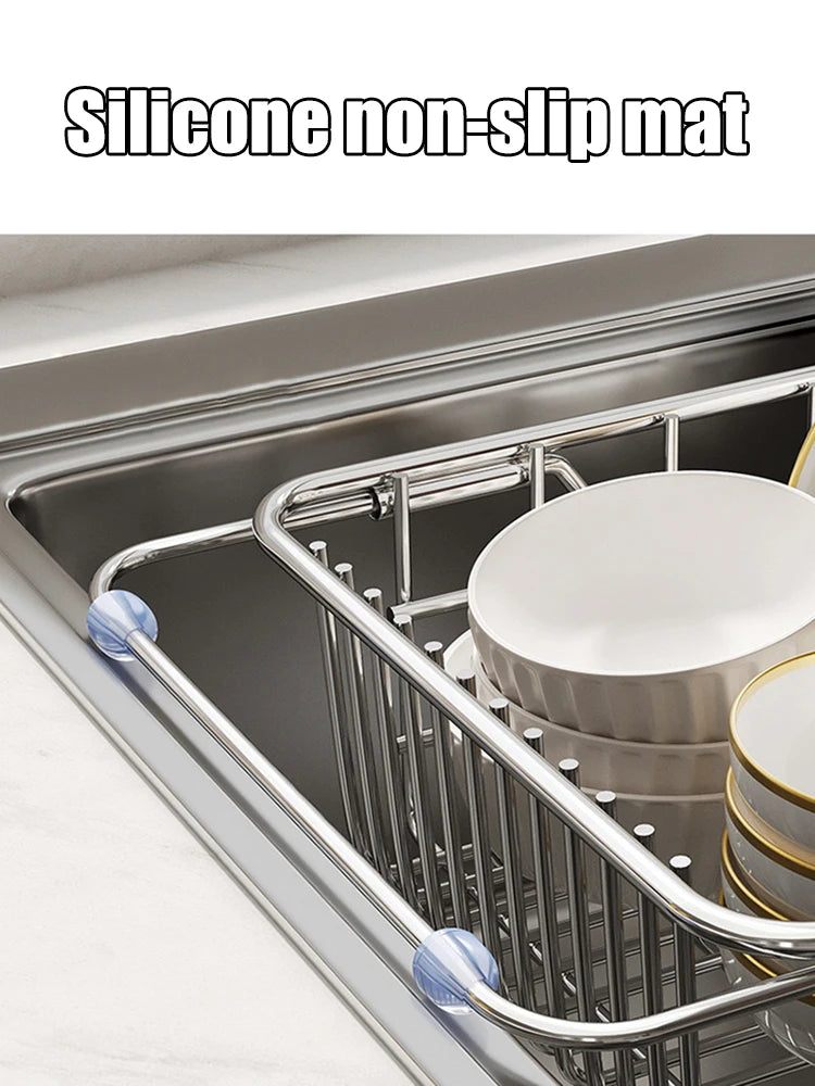 Telescopic Stainless Steel Dish Drying Rack for Over the Sink