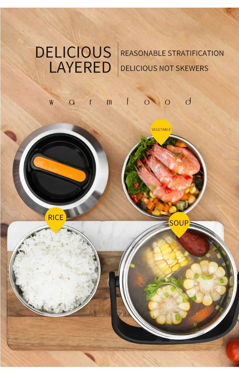 Stainless Steel Insulated Lunch Box, 3 Tier Bento Food Carrier, 1.5 L, 2 L or 2.5 L