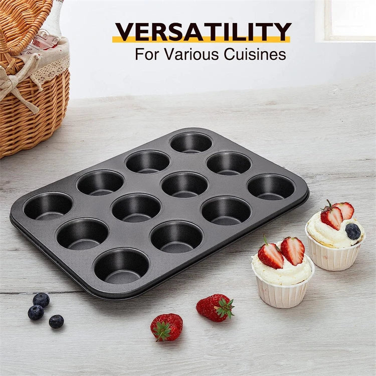 Nonstick 12 Cup Carbon Steel Muffin Tray, Cupcake Baking Pan