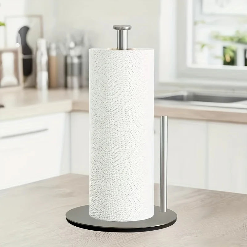 Stainless Steel Paper Towel Holder with Weighted Base, Heavy-Duty Kitchen Roll Dispenser, Countertop Organizer Space-Saving for