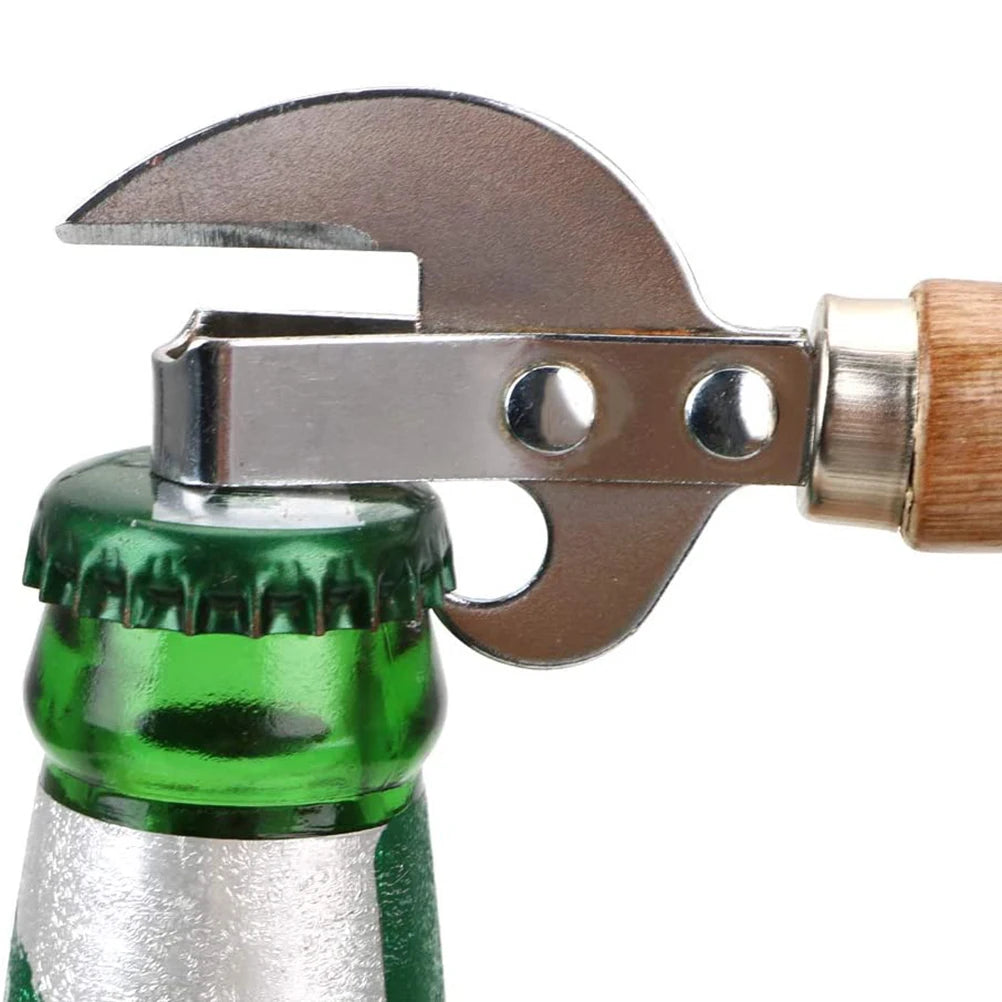 Stainless Steel Can and Bottle Opener with Wooden Handle